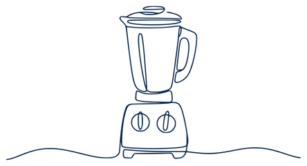 Minimalist single of a dark blue blender with circular dials a white background kitchen appliance