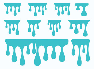 Teal liquid drips and drops abstract white background