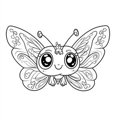 Cute cartoon butterfly with large eyes, patterned wings, and a happy expression.