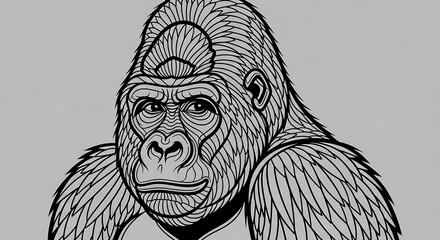 Detailed Black and White Gorilla Illustration.