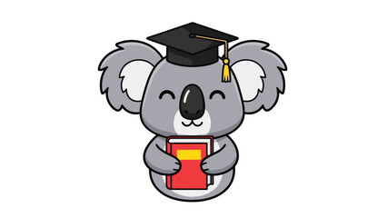 Cartoon Koala Wearing Graduation Cap Holding Book.