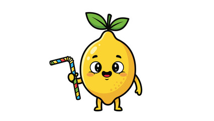 Obraz premium Cartoon Lemon Character with Drinking Straw.