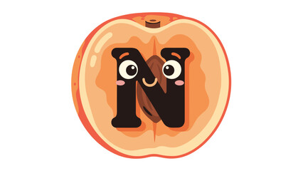 Obraz premium Cartoon Letter N Inside Peach Slice.