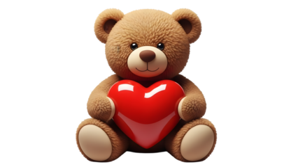 Teddy bear holding a red heart isolated on transparent background