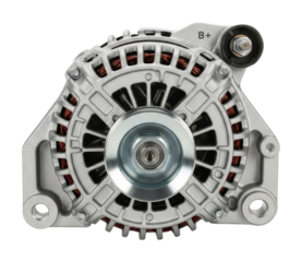 High-performance alternator installation in automotive workshop isolated on transparent background