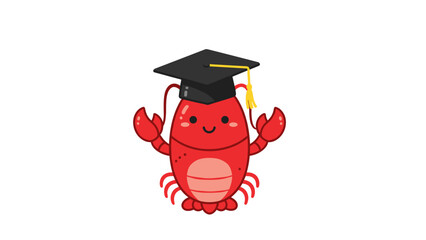 Cartoon Crab Wearing Graduation Cap Smiling.