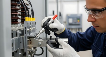 Electrician Working on Electrical Panel.
