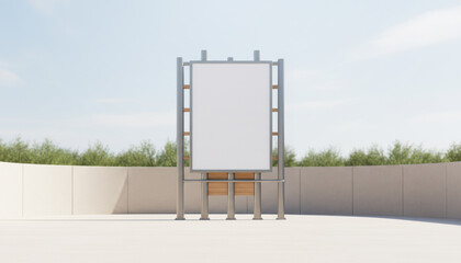 Blank billboard on road and rooftop in urban city under blue sky