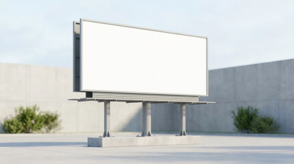 Blank billboard on urban roadside street with empty advertising space under open sky