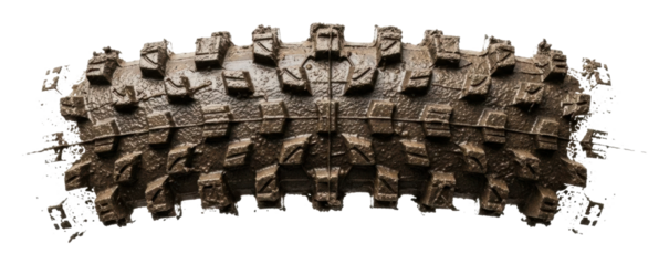 Mountain bike tire track off-road trail muddy terrain isolated on transparent background