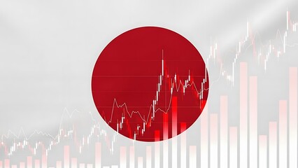 Japanese flag with stock market graph overlay red circle
