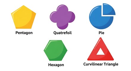 Geometric Shapes with Labels Illustration Set.