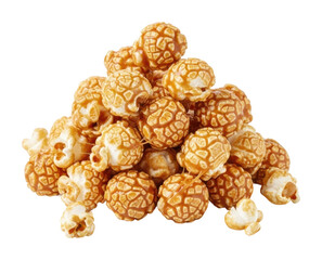 Delicious caramel popcorn pile home kitchen food cozy top view isolated on transparent background