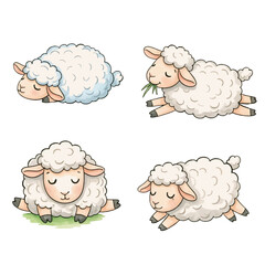 Naklejka premium Cute cartoon sheep set with happy white lambs in a fun farm style illustration