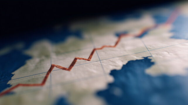Financial chart red trend line economic data war strategy map geopolitical risk stock market global crisis investment analysis - Powered by Adobe