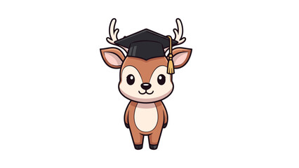 Cartoon Deer Wearing Graduation Cap.