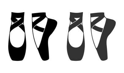 Ballet Pointe Shoes Silhouette Icon Set Isolated on White Background