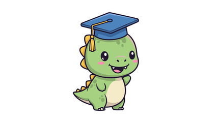 Cartoon Dinosaur Wearing Graduation Cap.