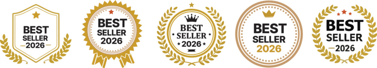 Best Seller Badge Logo with Laurel Wreath &ndash; Vector Icon Set