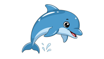 Cartoon Dolphin Jumping Out of Water.