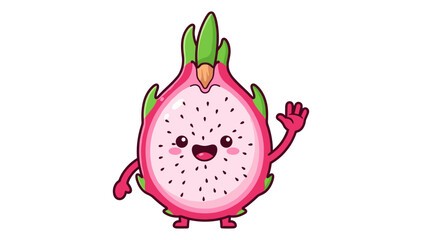 Cartoon Dragon Fruit Character Waving Hand.