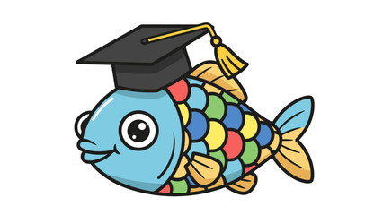 Cartoon Fish Wearing Graduation Cap 1.