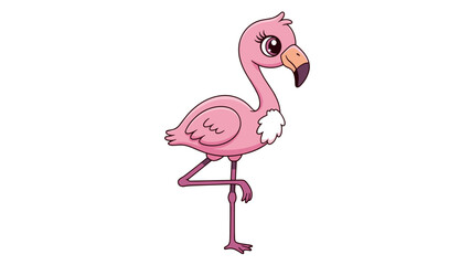 Cartoon Flamingo Standing on One Leg.