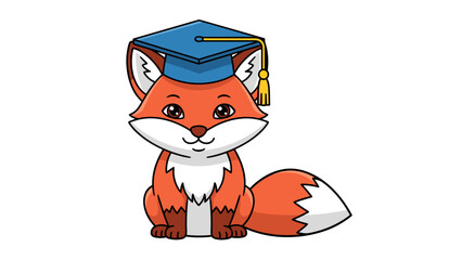 Cartoon Fox Wearing Graduation Cap Illustration.