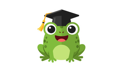 Cartoon Frog Wearing Graduation Cap.
