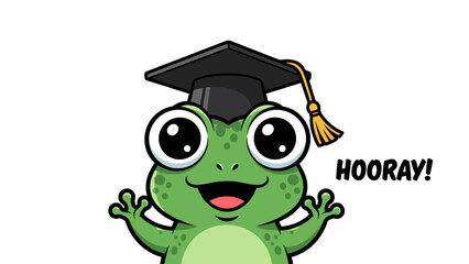 Cartoon Frog Wearing Graduation Cap Celebrating.
