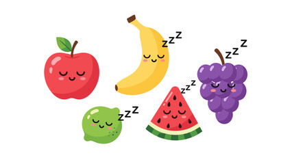 Cartoon Fruits Sleeping Peacefully Together.