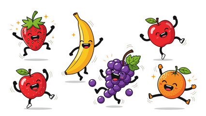Cartoon Fruits with Funny Faces Dancing.