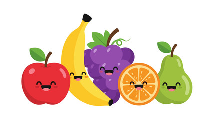 Cartoon Fruits with Smiling Faces Together.