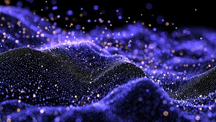 Glowing purple particles form a textured landscape