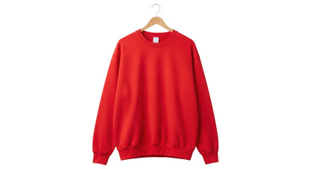 Red sweatshirt on hanger isolated on transparent background
