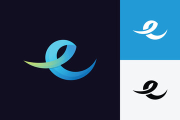 Abstract letter e logo modern wave ribbon style for technology startup or environmental app identity