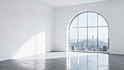 Minimalist White Wall Arched Window Empty Room Display Scene