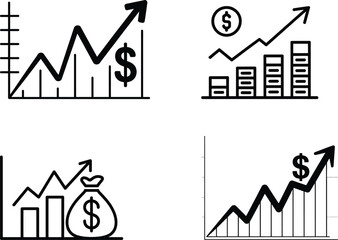 Financial growth and investment line icons set