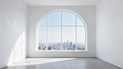 Minimalist White Wall Arched Window Empty Room Display Scene