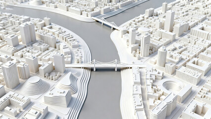 White Low-Poly City Model 3D Scene