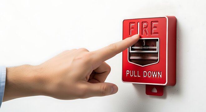 Hand Pulling Fire Alarm Lever.