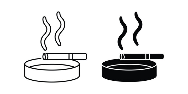 Vector illustration of a cigarette and ashtray icon set grayscale design