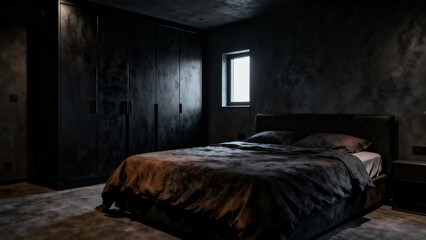 Dark Wabi-Sabi Style Bedroom Space Photography