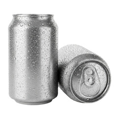 Two aluminum beverage cans isolated on transparent background