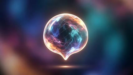 A glowing 3d blue earth globe sphere orbits through the dark night of space and galaxy stars with an abstract sun light energy atmosphere