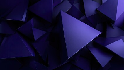 A cluster of deep purple tetrahedrons, creating an abstract, geometric, textured display