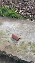 Brown Sunglasses Case on Rough Concrete Pavement