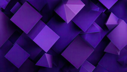 Abstract purple 3D rendered geometric shapes floating in a dark, atmospheric setting