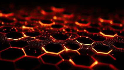 Glowing, honeycomb-like pattern, with depth of field and a reddish-orange color scheme