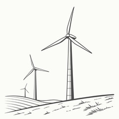 Wind turbines on a grassy hill windmills renewable energy